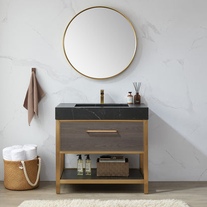 Vinnova, Cascante 32 in. W x 32 in. H Round Metal Wall Mirror in Brushed Gold