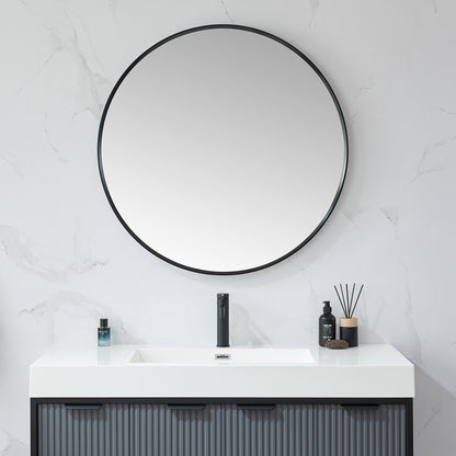 Vinnova, Cascante 35.4 in. W x 35.4 in. H Round Metal Wall Mirror in Brushed Black
