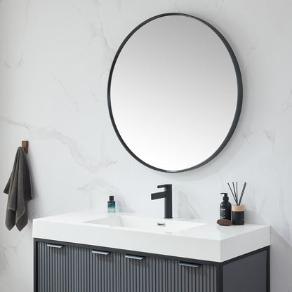 Vinnova, Cascante 35.4 in. W x 35.4 in. H Round Metal Wall Mirror in Brushed Black