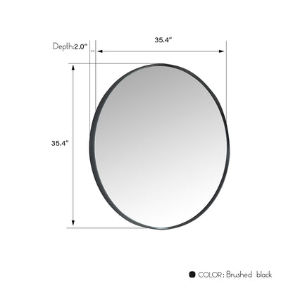 Vinnova, Cascante 35.4 in. W x 35.4 in. H Round Metal Wall Mirror in Brushed Black