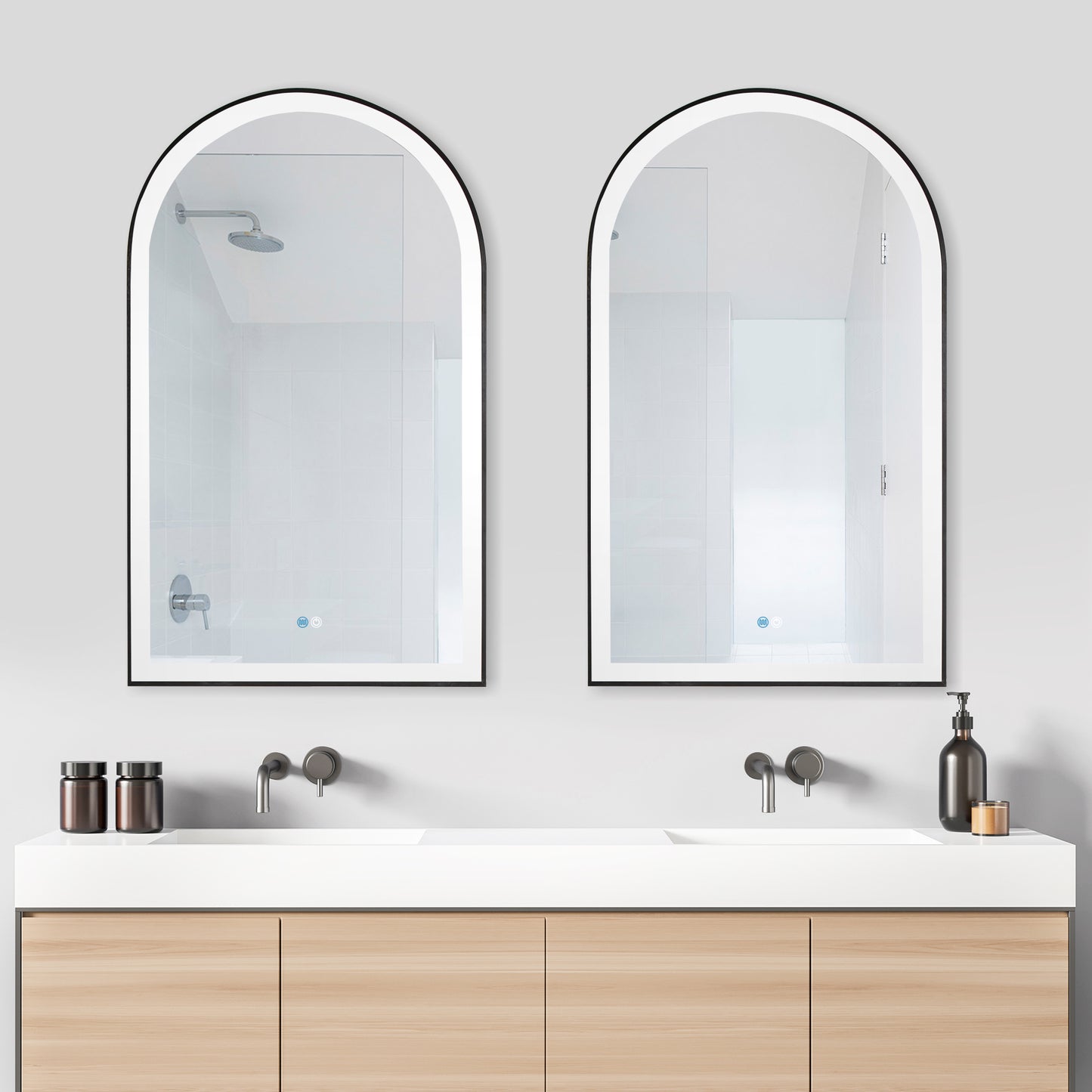 Vinnova, Estartit 24 in. W x 40 in. H Arch Aluminum Framed LED Wall Mount Bathroom Vanity Mirror in Brushed Black
