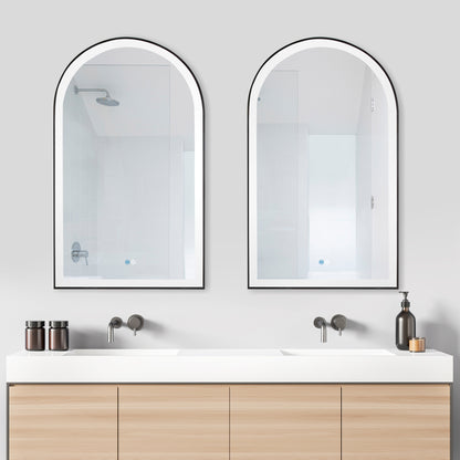 Vinnova, Estartit 24 in. W x 40 in. H Arch Aluminum Framed LED Wall Mount Bathroom Vanity Mirror in Brushed Black