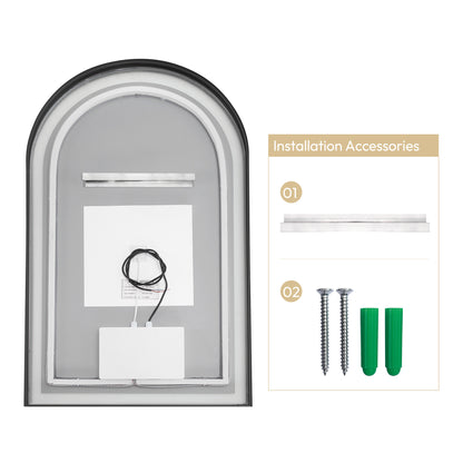 Vinnova, Estartit 24 in. W x 40 in. H Arch Aluminum Framed LED Wall Mount Bathroom Vanity Mirror in Brushed Black