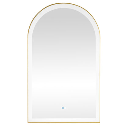 Vinnova, Estartit 24 in. W x 40 in. H Arch Aluminum Framed LED Wall Mount Bathroom Vanity Mirror in Brushed Gold