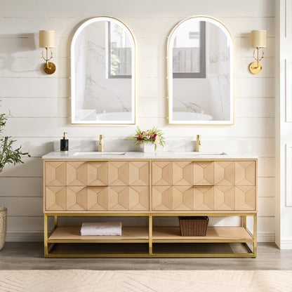 Vinnova, Estartit 24 in. W x 40 in. H Arch Aluminum Framed LED Wall Mount Bathroom Vanity Mirror in Brushed Gold