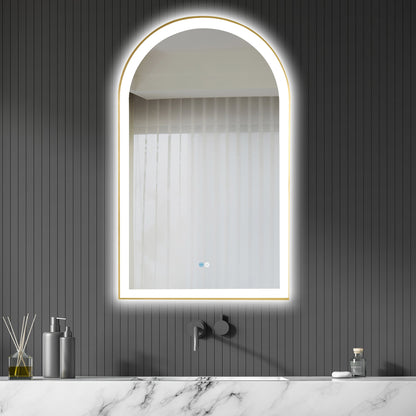 Vinnova, Estartit 24 in. W x 40 in. H Arch Aluminum Framed LED Wall Mount Bathroom Vanity Mirror in Brushed Gold