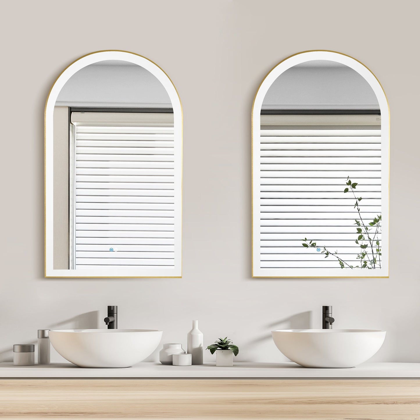 Vinnova, Estartit 24 in. W x 40 in. H Arch Aluminum Framed LED Wall Mount Bathroom Vanity Mirror in Brushed Gold