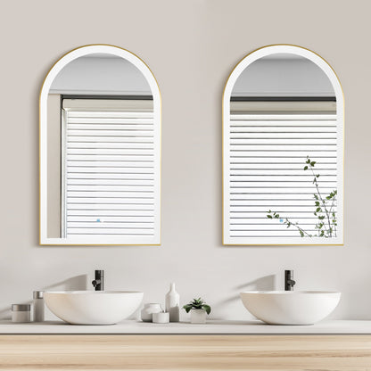 Vinnova, Estartit 24 in. W x 40 in. H Arch Aluminum Framed LED Wall Mount Bathroom Vanity Mirror in Brushed Gold