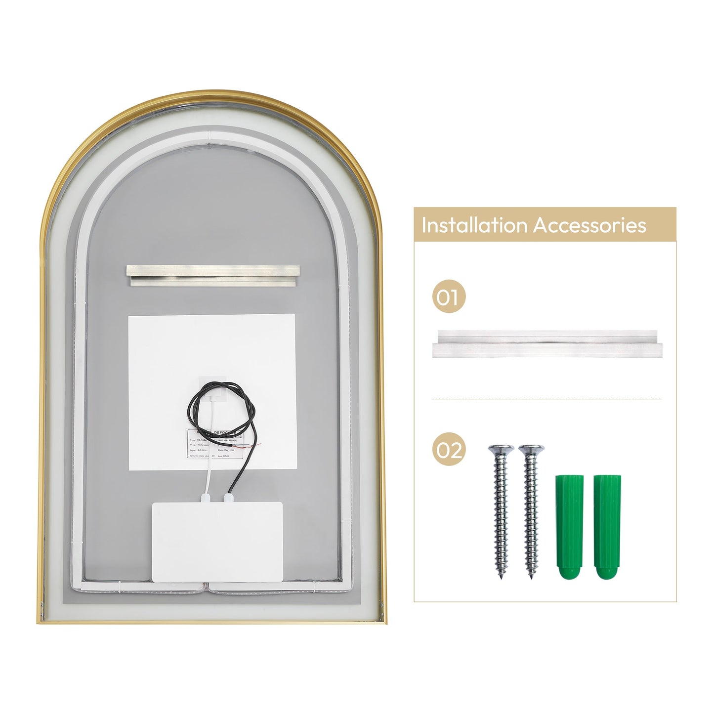 Vinnova, Estartit 24 in. W x 40 in. H Arch Aluminum Framed LED Wall Mount Bathroom Vanity Mirror in Brushed Gold