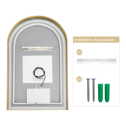 Vinnova, Estartit 24 in. W x 40 in. H Arch Aluminum Framed LED Wall Mount Bathroom Vanity Mirror in Brushed Gold