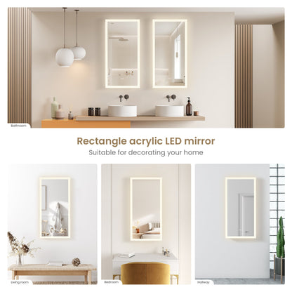 Vinnova, Beijing 18 in. W x 40 in. H Rectangular Acrylic Frameless LED Wall Mount Bathroom Vanity Mirror