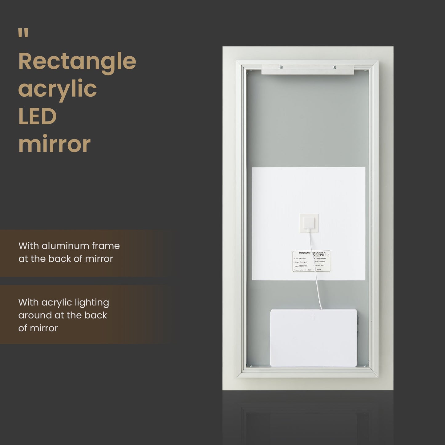 Vinnova, Beijing 18 in. W x 40 in. H Rectangular Acrylic Frameless LED Wall Mount Bathroom Vanity Mirror