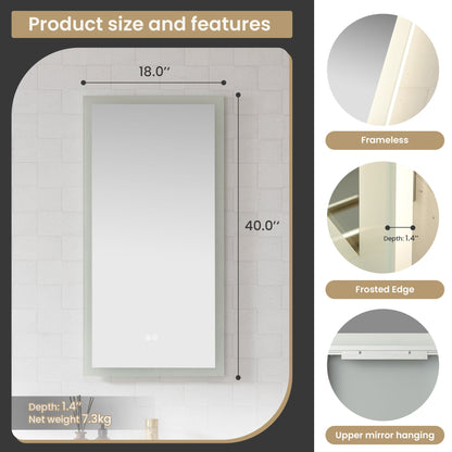 Vinnova, Beijing 18 in. W x 40 in. H Rectangular Acrylic Frameless LED Wall Mount Bathroom Vanity Mirror