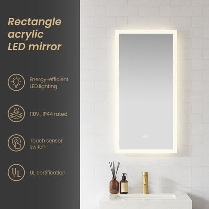 Vinnova, Beijing 18 in. W x 40 in. H Rectangular Acrylic Frameless LED Wall Mount Bathroom Vanity Mirror