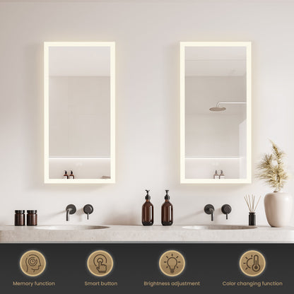 Vinnova, Beijing 18 in. W x 40 in. H Rectangular Acrylic Frameless LED Wall Mount Bathroom Vanity Mirror