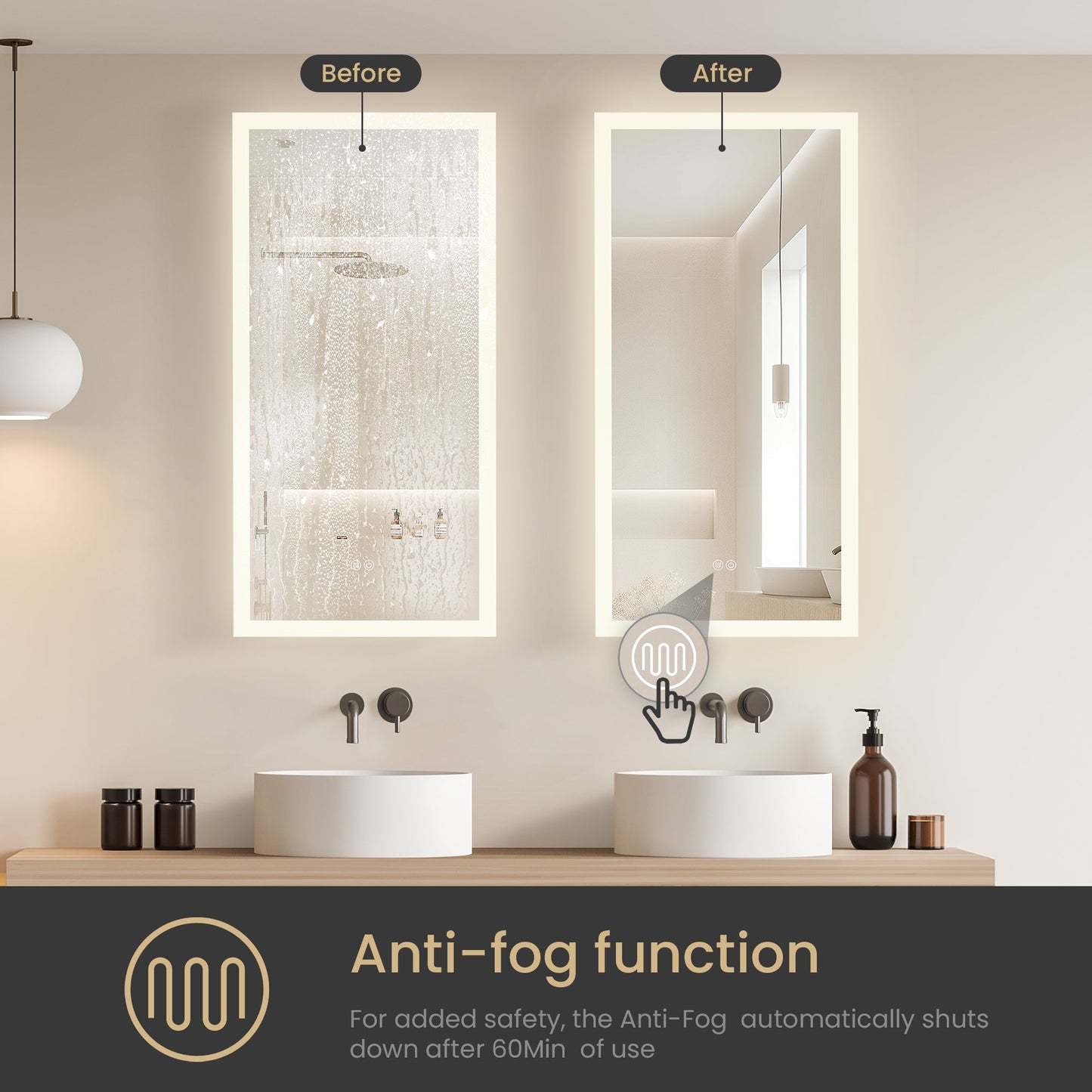 Vinnova, Beijing 18 in. W x 40 in. H Rectangular Acrylic Frameless LED Wall Mount Bathroom Vanity Mirror