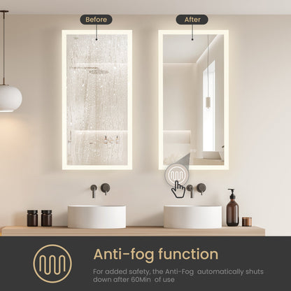 Vinnova, Beijing 18 in. W x 40 in. H Rectangular Acrylic Frameless LED Wall Mount Bathroom Vanity Mirror