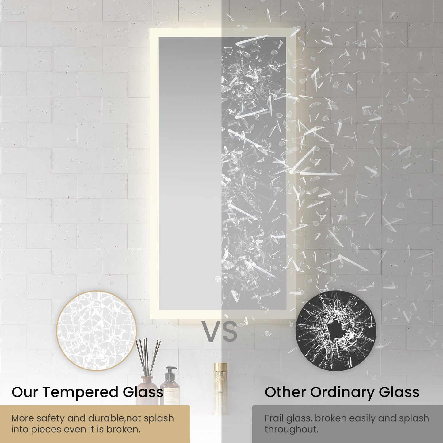 Vinnova, Beijing 18 in. W x 40 in. H Rectangular Acrylic Frameless LED Wall Mount Bathroom Vanity Mirror
