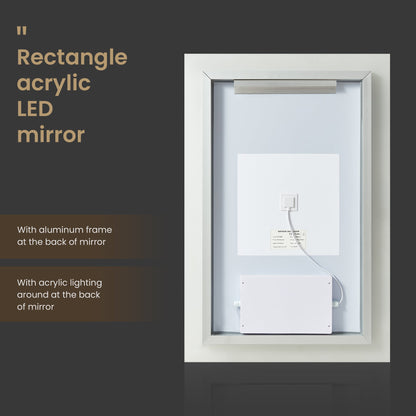 Vinnova, Beijing 24 in. W x 40 in. H Rectangular Acrylic Frameless LED Wall Mount Bathroom Vanity Mirror