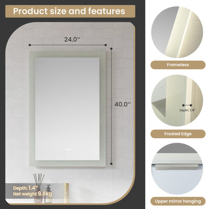 Vinnova, Beijing 24 in. W x 40 in. H Rectangular Acrylic Frameless LED Wall Mount Bathroom Vanity Mirror