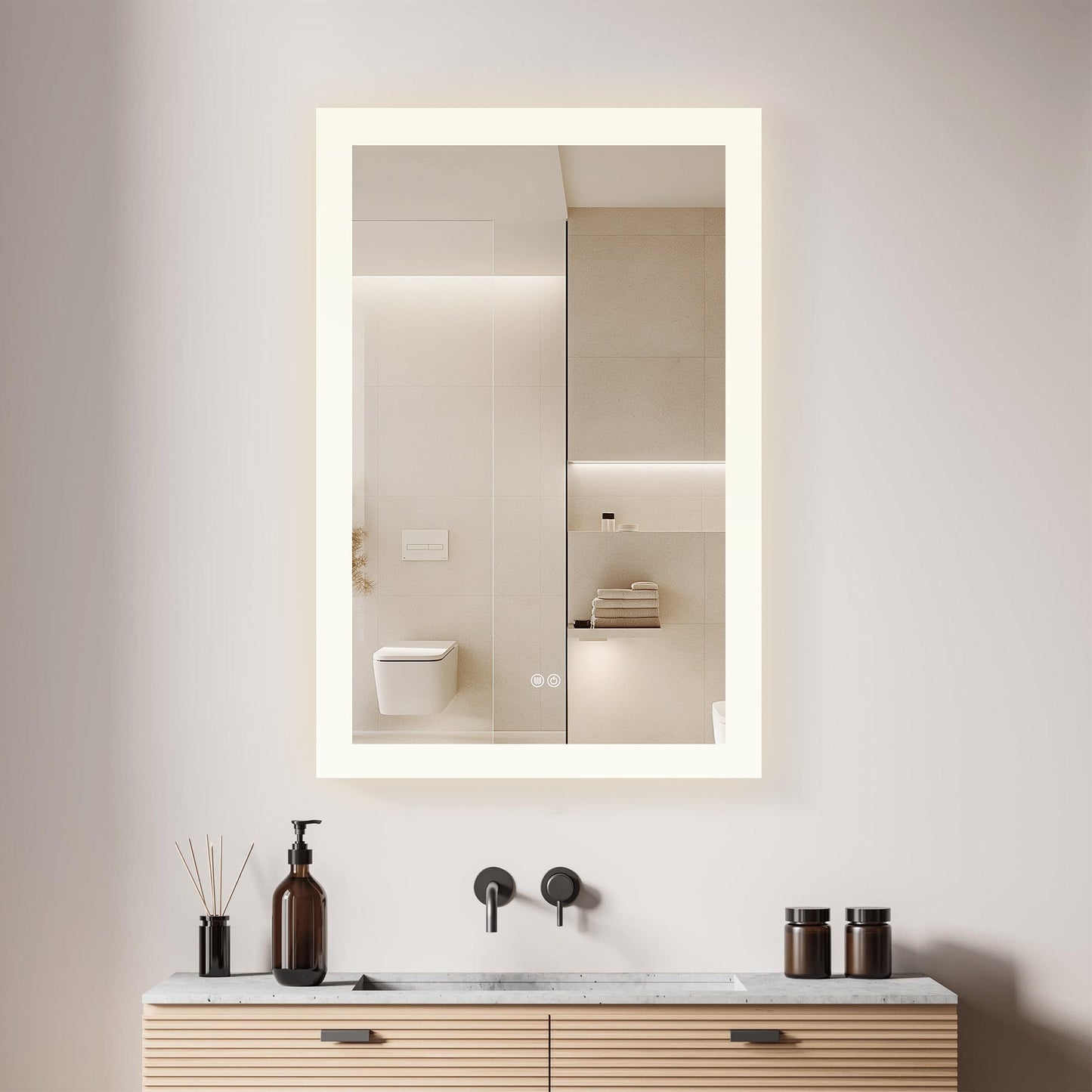 Vinnova, Beijing 24 in. W x 40 in. H Rectangular Acrylic Frameless LED Wall Mount Bathroom Vanity Mirror