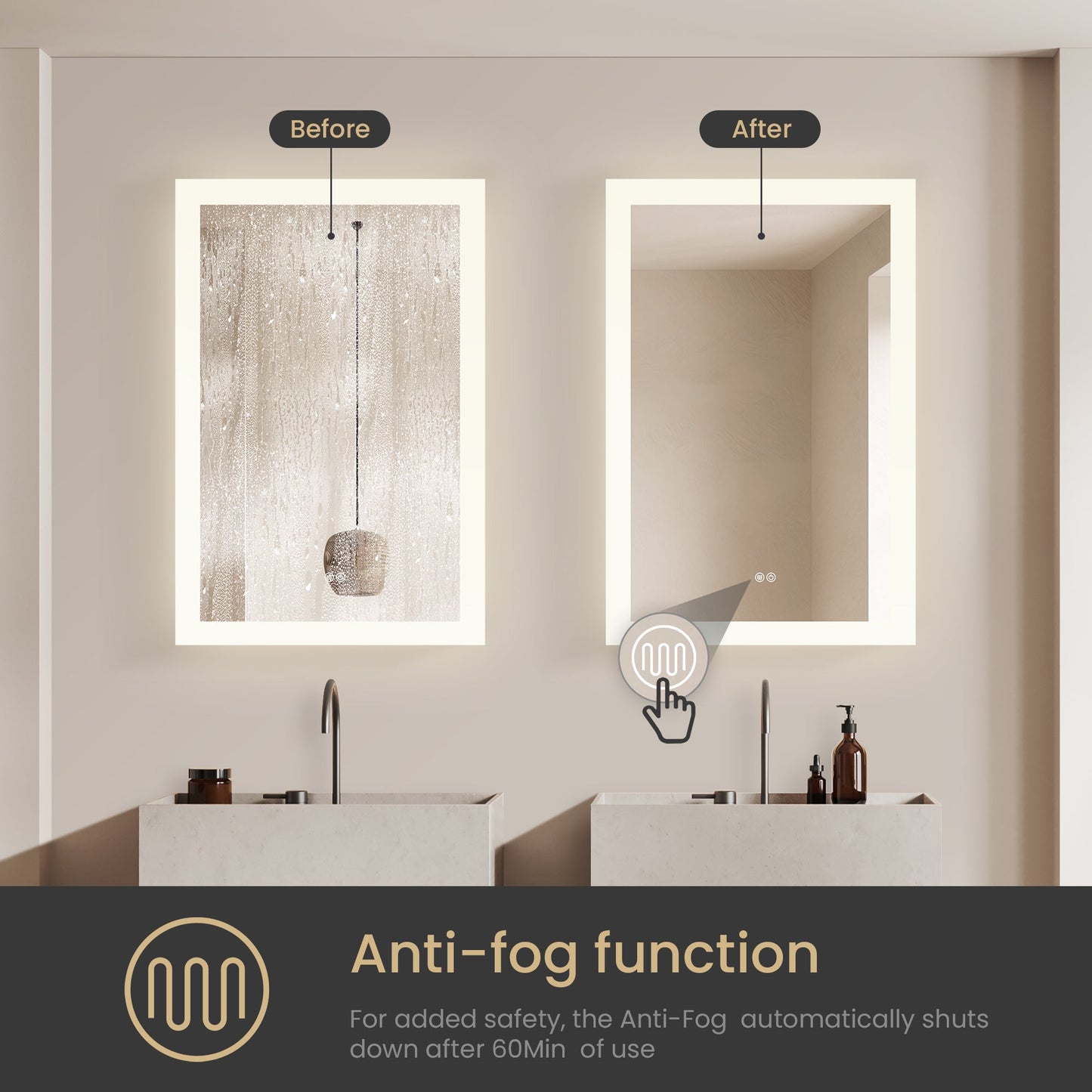 Vinnova, Beijing 24 in. W x 40 in. H Rectangular Acrylic Frameless LED Wall Mount Bathroom Vanity Mirror