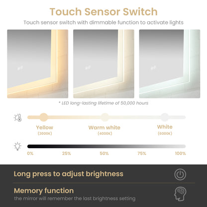 Vinnova, Beijing 32 in. W x 36 in. H Rectangular Acrylic Frameless LED Wall Mount Bathroom Vanity Mirror