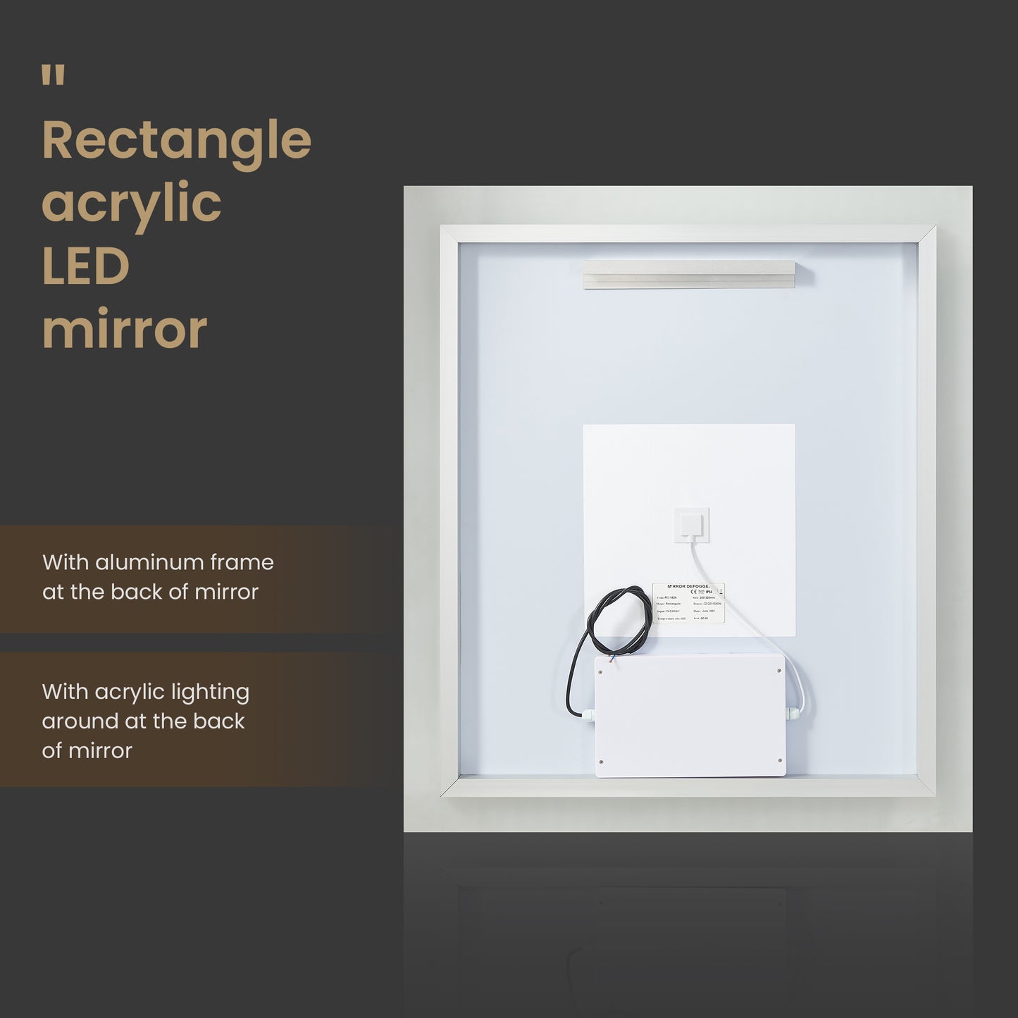 Vinnova, Beijing 32 in. W x 36 in. H Rectangular Acrylic Frameless LED Wall Mount Bathroom Vanity Mirror