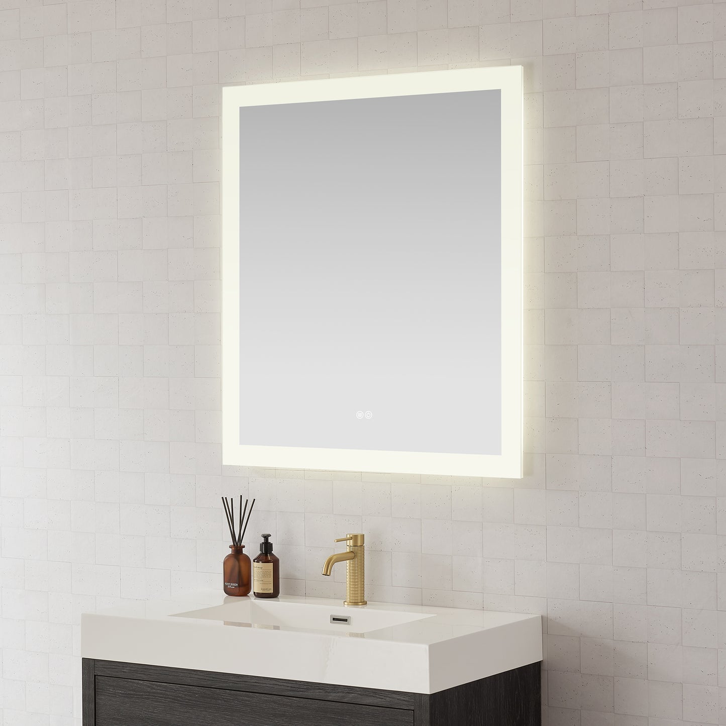Vinnova, Beijing 32 in. W x 36 in. H Rectangular Acrylic Frameless LED Wall Mount Bathroom Vanity Mirror