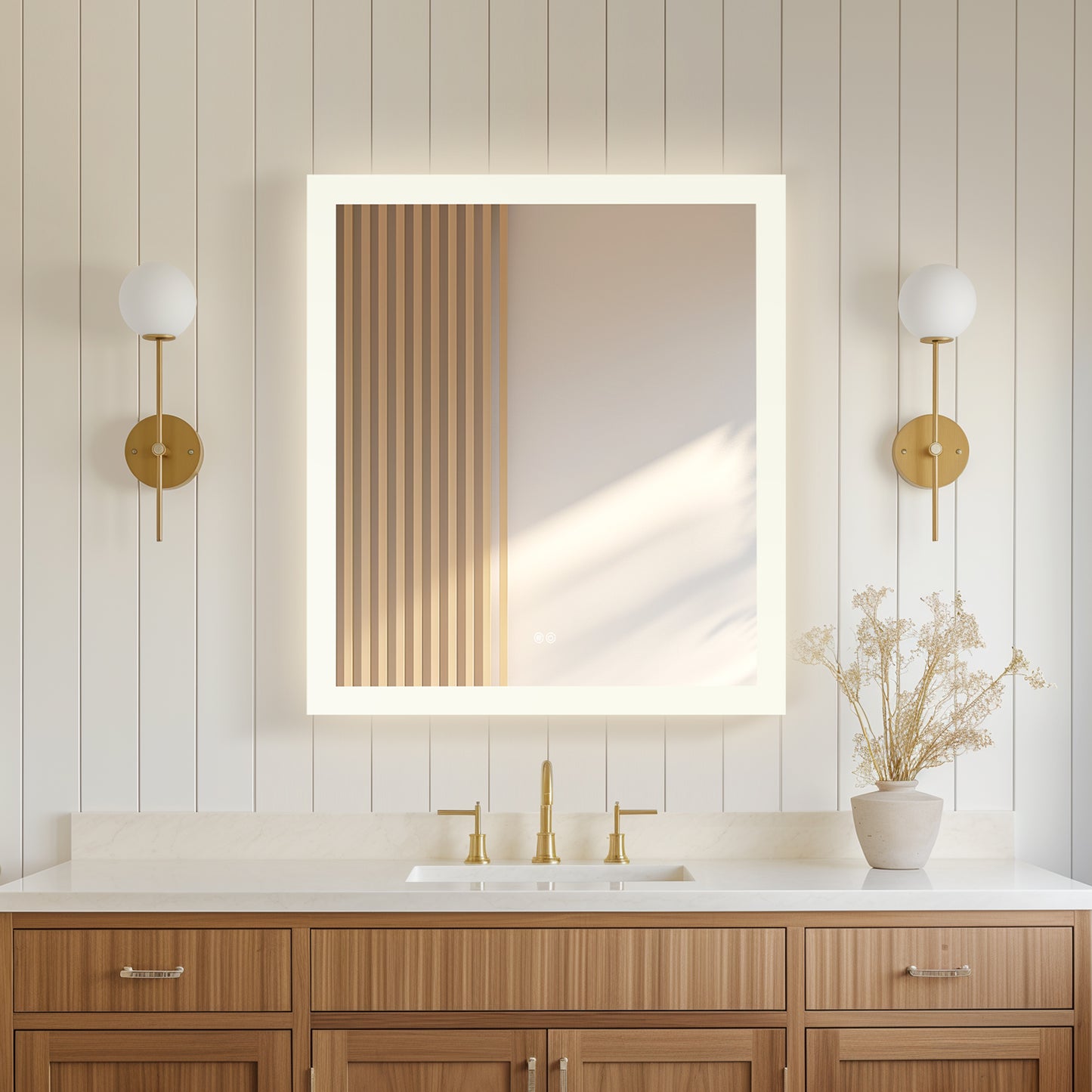 Vinnova, Beijing 32 in. W x 36 in. H Rectangular Acrylic Frameless LED Wall Mount Bathroom Vanity Mirror