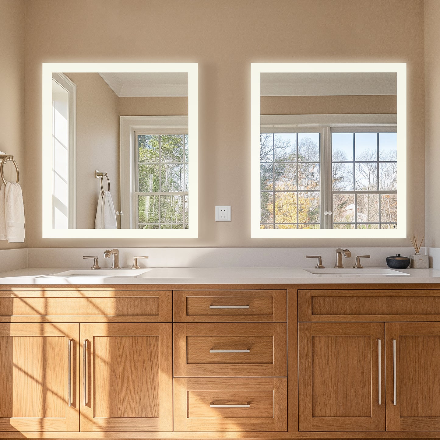 Vinnova, Beijing 32 in. W x 36 in. H Rectangular Acrylic Frameless LED Wall Mount Bathroom Vanity Mirror