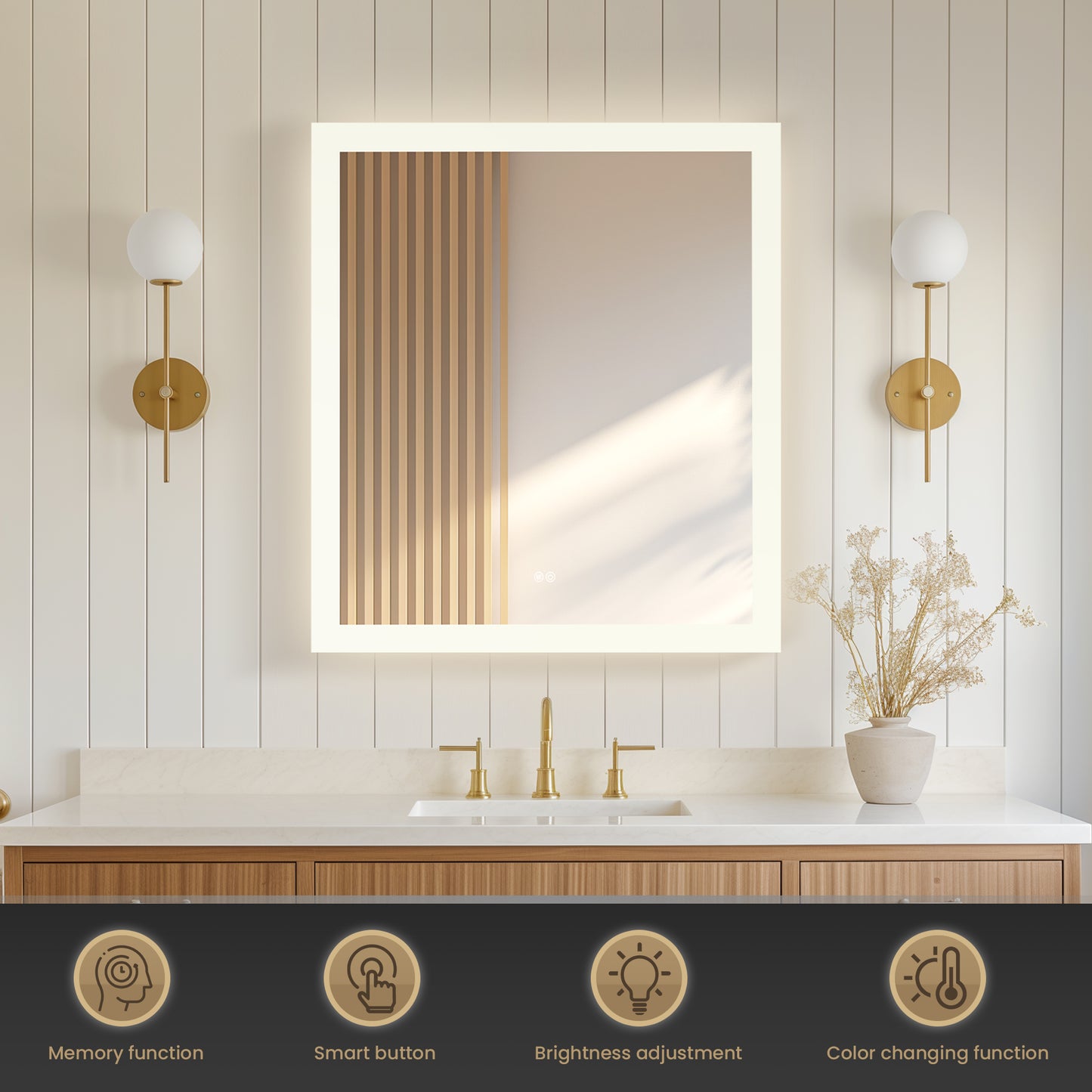 Vinnova, Beijing 32 in. W x 36 in. H Rectangular Acrylic Frameless LED Wall Mount Bathroom Vanity Mirror