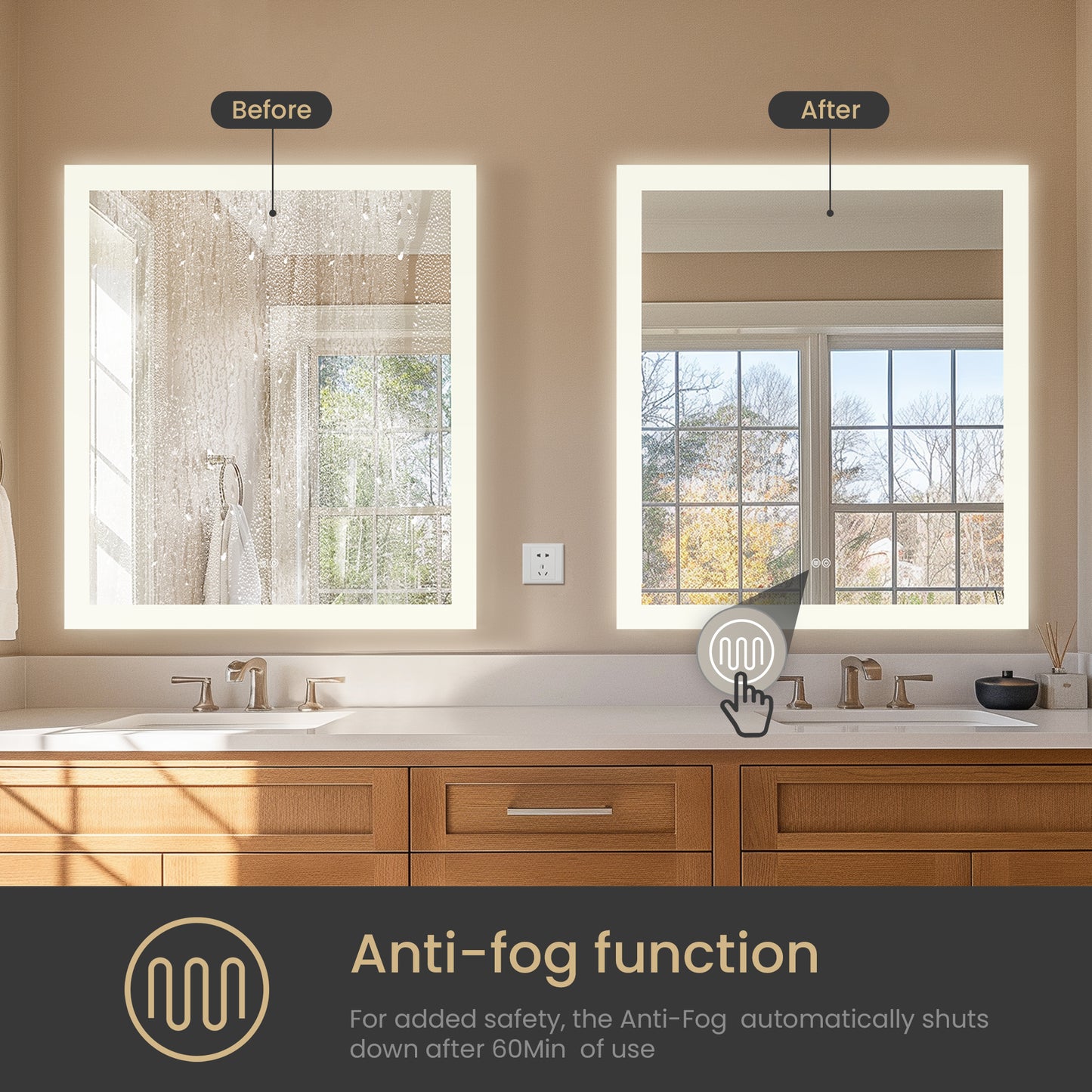 Vinnova, Beijing 32 in. W x 36 in. H Rectangular Acrylic Frameless LED Wall Mount Bathroom Vanity Mirror