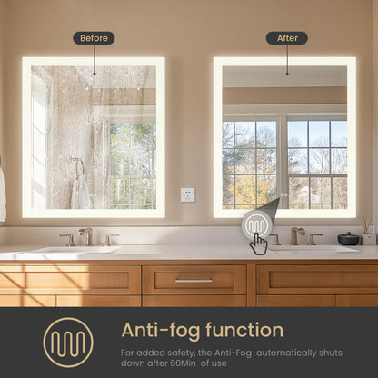 Vinnova, Beijing 32 in. W x 36 in. H Rectangular Acrylic Frameless LED Wall Mount Bathroom Vanity Mirror