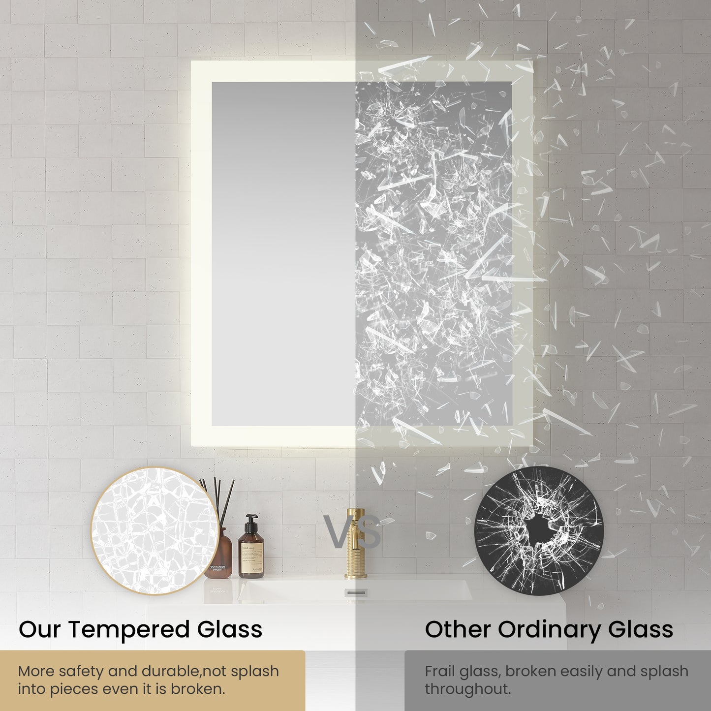 Vinnova, Beijing 32 in. W x 36 in. H Rectangular Acrylic Frameless LED Wall Mount Bathroom Vanity Mirror