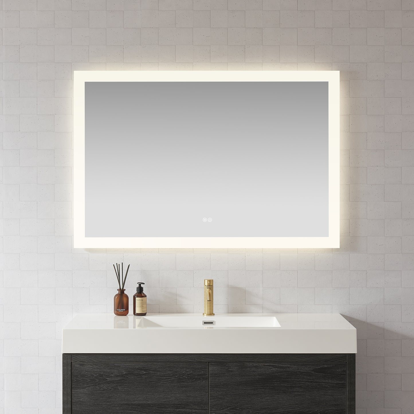 Vinnova, Beijing 48 in. W x 32 in. H Rectangular Acrylic Frameless LED Wall Mount Bathroom Vanity Mirror