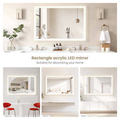 Vinnova, Beijing 48 in. W x 32 in. H Rectangular Acrylic Frameless LED Wall Mount Bathroom Vanity Mirror