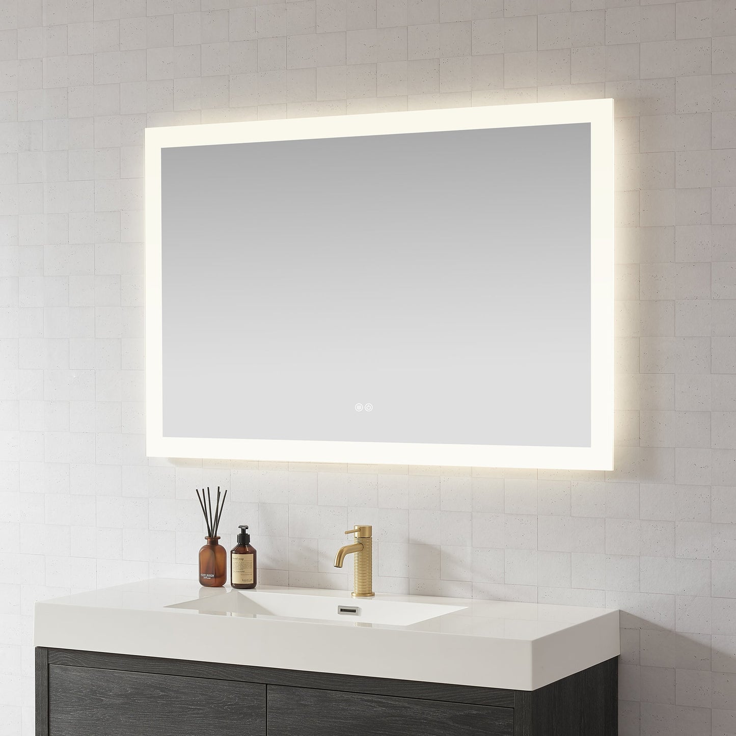 Vinnova, Beijing 48 in. W x 32 in. H Rectangular Acrylic Frameless LED Wall Mount Bathroom Vanity Mirror