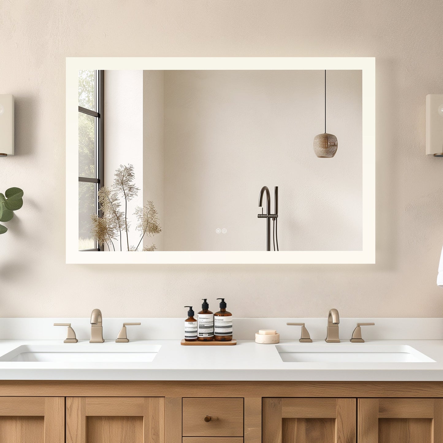 Vinnova, Beijing 48 in. W x 32 in. H Rectangular Acrylic Frameless LED Wall Mount Bathroom Vanity Mirror