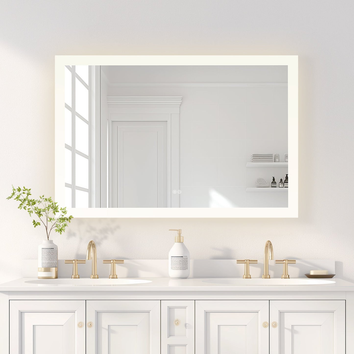 Vinnova, Beijing 48 in. W x 32 in. H Rectangular Acrylic Frameless LED Wall Mount Bathroom Vanity Mirror