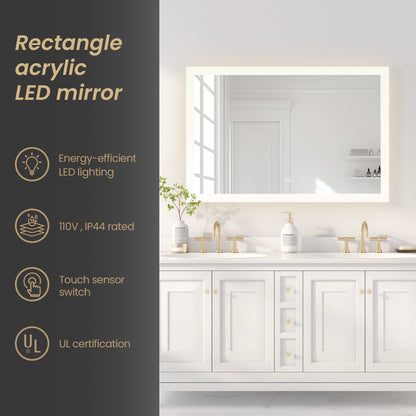 Vinnova, Beijing 48 in. W x 32 in. H Rectangular Acrylic Frameless LED Wall Mount Bathroom Vanity Mirror