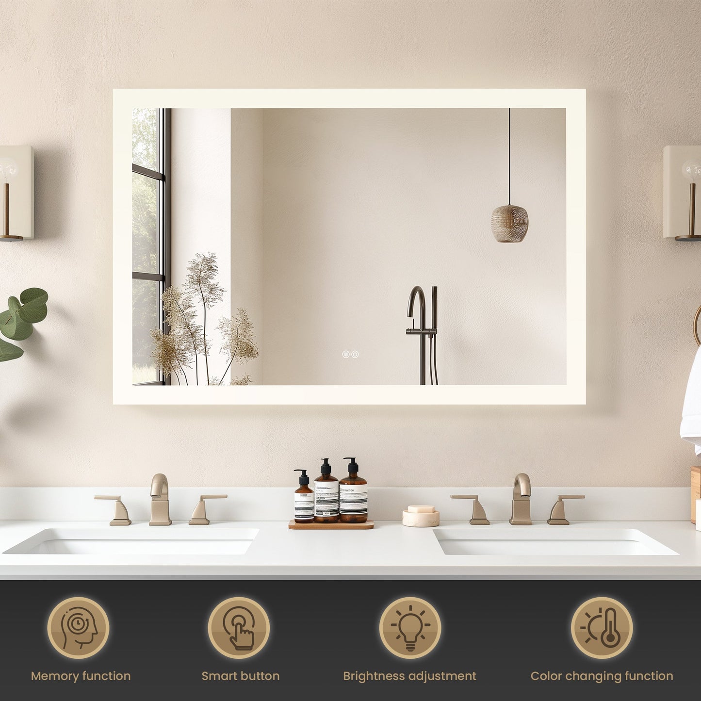 Vinnova, Beijing 48 in. W x 32 in. H Rectangular Acrylic Frameless LED Wall Mount Bathroom Vanity Mirror