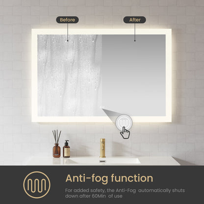 Vinnova, Beijing 48 in. W x 32 in. H Rectangular Acrylic Frameless LED Wall Mount Bathroom Vanity Mirror