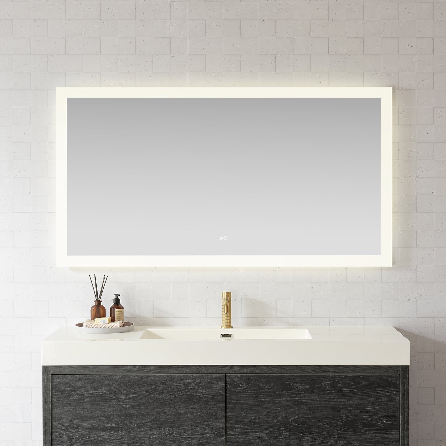 Vinnova, Beijing 60 in. W x 32 in. H Rectangular Acrylic Frameless LED Wall Mount Bathroom Vanity Mirror