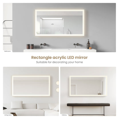 Vinnova, Beijing 60 in. W x 32 in. H Rectangular Acrylic Frameless LED Wall Mount Bathroom Vanity Mirror