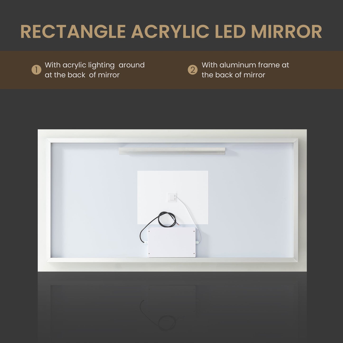 Vinnova, Beijing 60 in. W x 32 in. H Rectangular Acrylic Frameless LED Wall Mount Bathroom Vanity Mirror