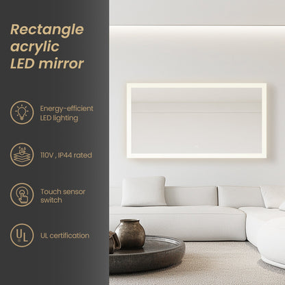 Vinnova, Beijing 60 in. W x 32 in. H Rectangular Acrylic Frameless LED Wall Mount Bathroom Vanity Mirror