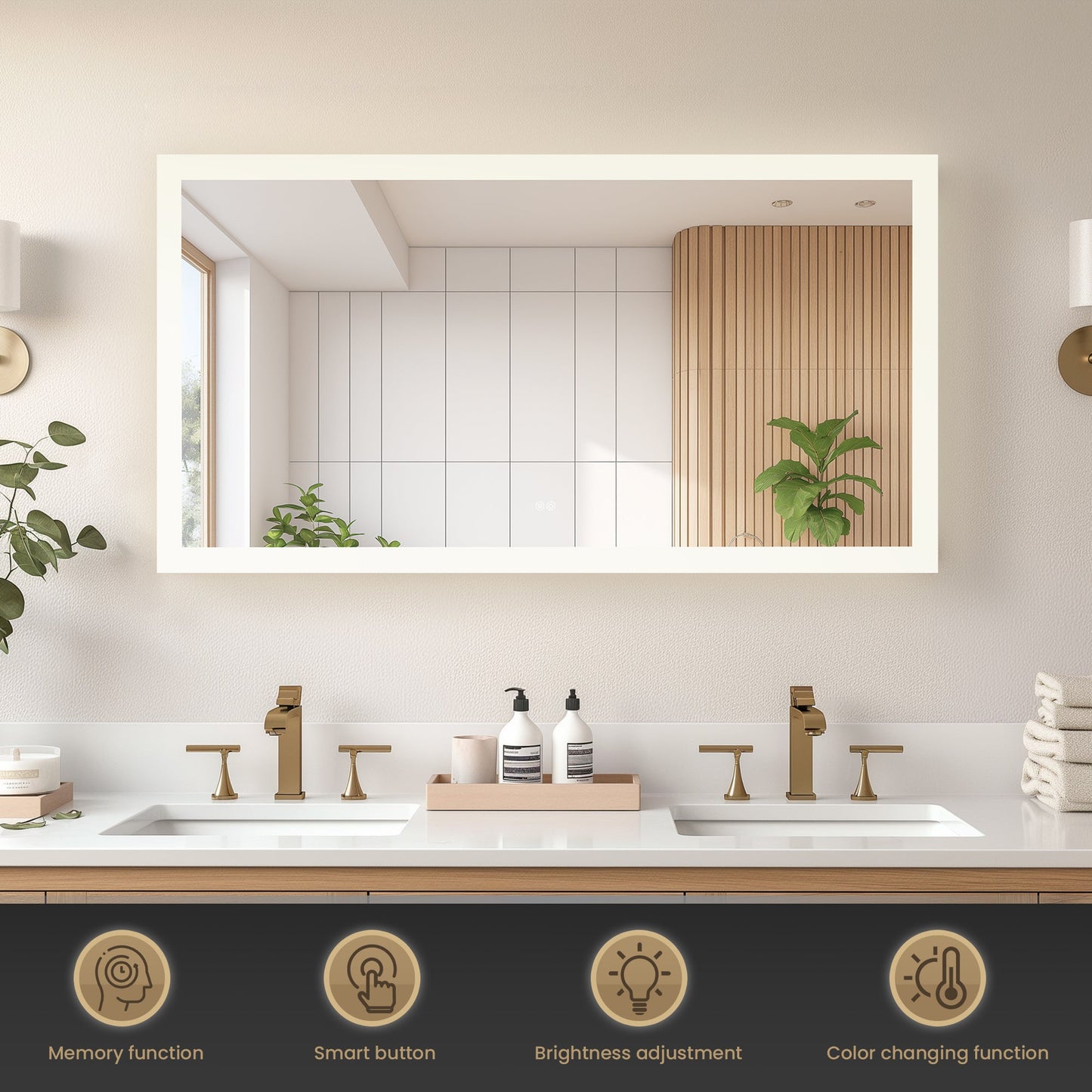Vinnova, Beijing 60 in. W x 32 in. H Rectangular Acrylic Frameless LED Wall Mount Bathroom Vanity Mirror