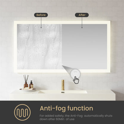 Vinnova, Beijing 60 in. W x 32 in. H Rectangular Acrylic Frameless LED Wall Mount Bathroom Vanity Mirror