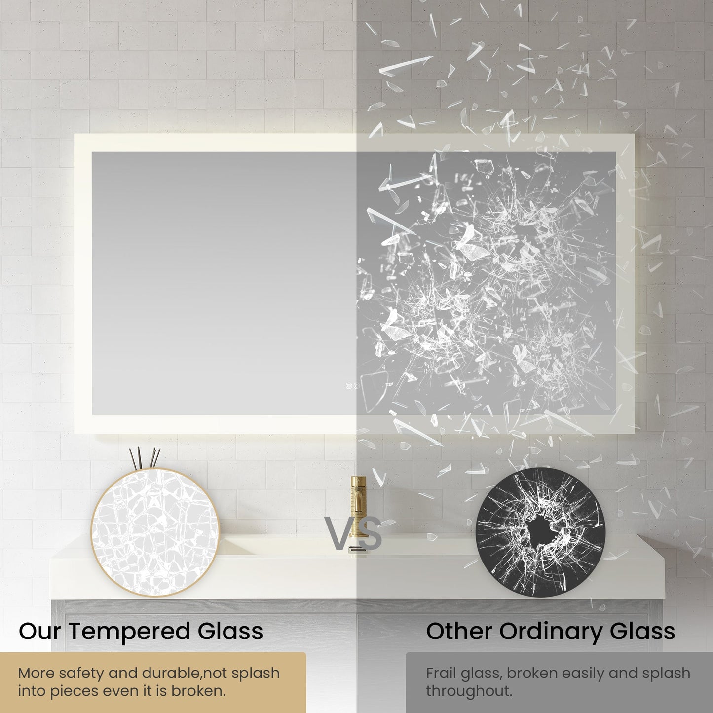 Vinnova, Beijing 60 in. W x 32 in. H Rectangular Acrylic Frameless LED Wall Mount Bathroom Vanity Mirror
